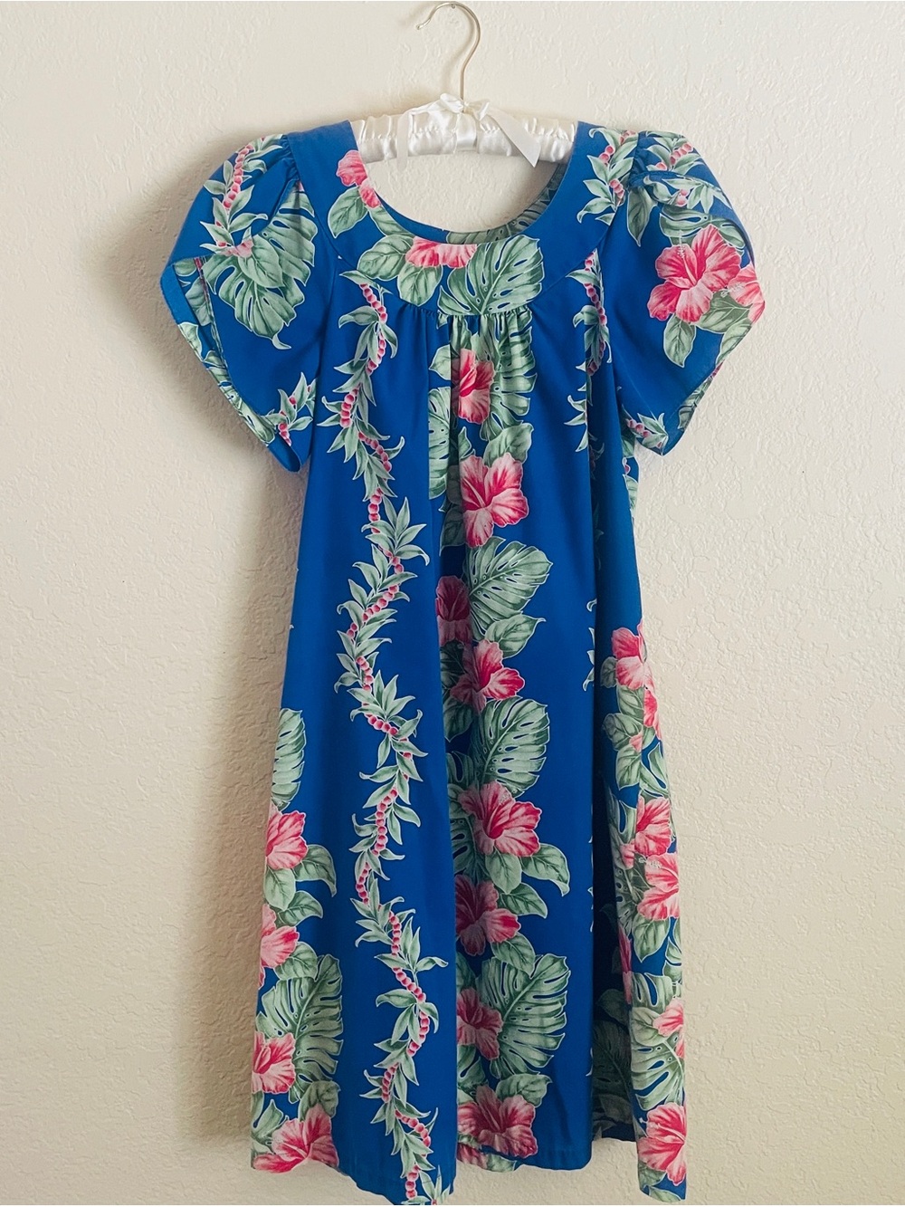 Vintage Hawaiian Flavor Blue Hibiscus Muumuu Sundress